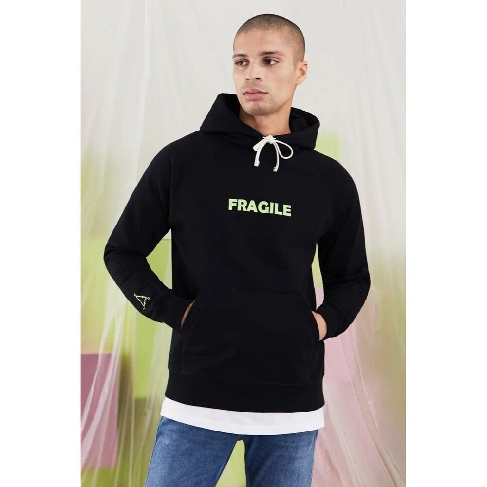 END Clothing x Wood Wood Fragile Capsule Hoodie Black Neon Green Mens Large
